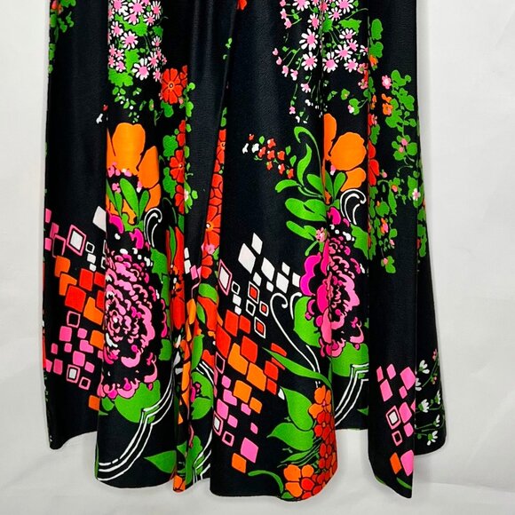 Vintage ALICE Of California Culottes Pants 60s 70s Wide Leg Palazzo Black Floral - Picture 6 of 10
